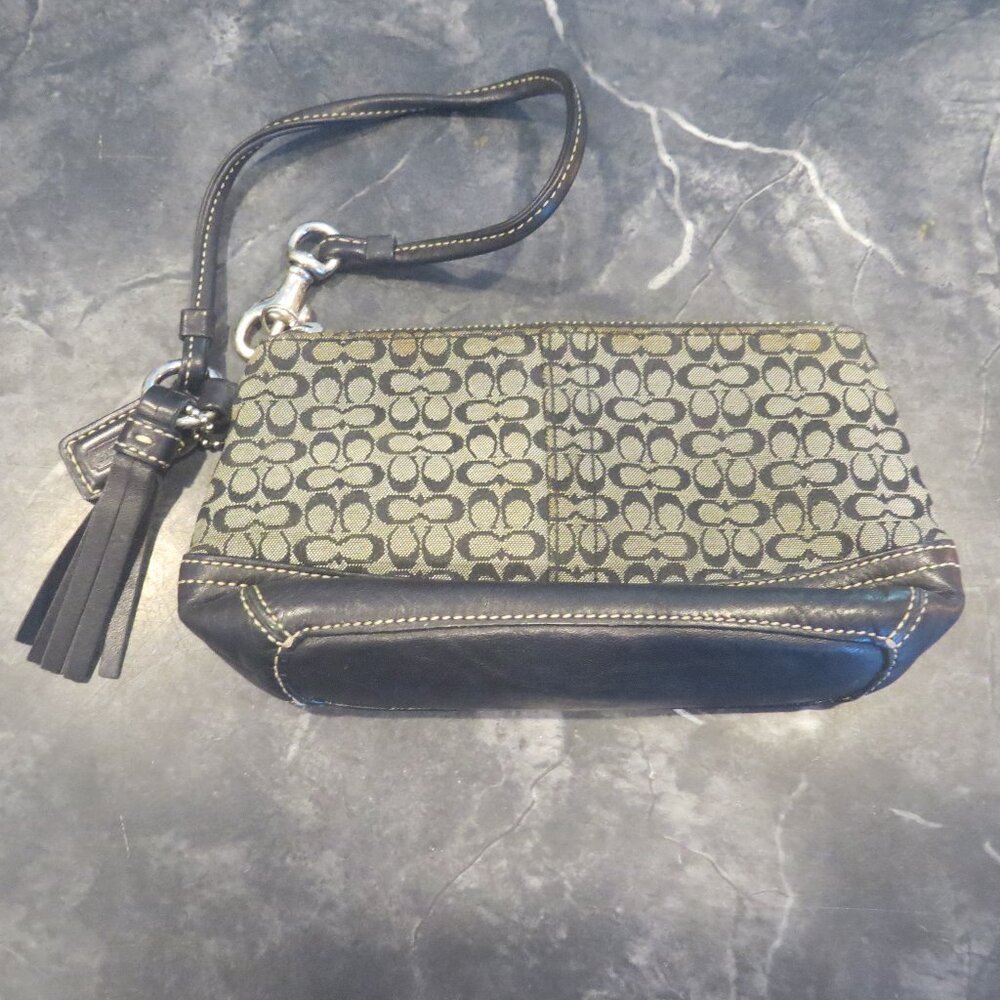 Coach Black Signature Canvas & Leather Wristlet with Tassel – Gently Used (B1)
